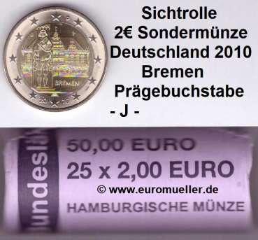 Rolle -J- 2 Euro Gedenkmünze Deutschland 2010 - Bremen